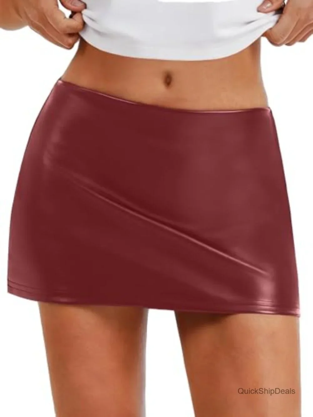 Faux Leather Mini Skort Low Rise A-Line Y2K Club Skirt Rave